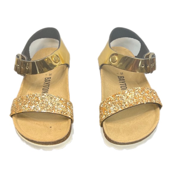 Bayton Tyche Gold Glitter Cork Sole Girls Toddler Adjustable Sandals Size 8.5 - Picture 3 of 5